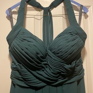 Bill Levkoff green halter bridesmaid dress